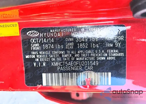 2015 Hyundai Accent Gs z USA, uszkodzony, nr VIN KMHCT5AE0FU201549